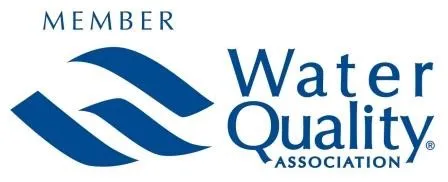 A blue and white logo for water quality association