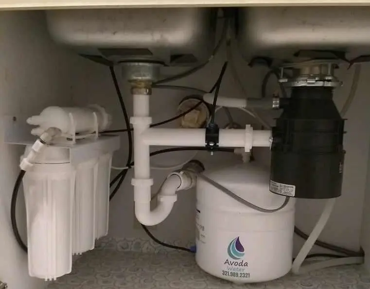 A water filter system under the sink.